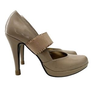Sam & Libby Mary Jane Platform Heels Nude Beige Patent Faux Leather Size 8